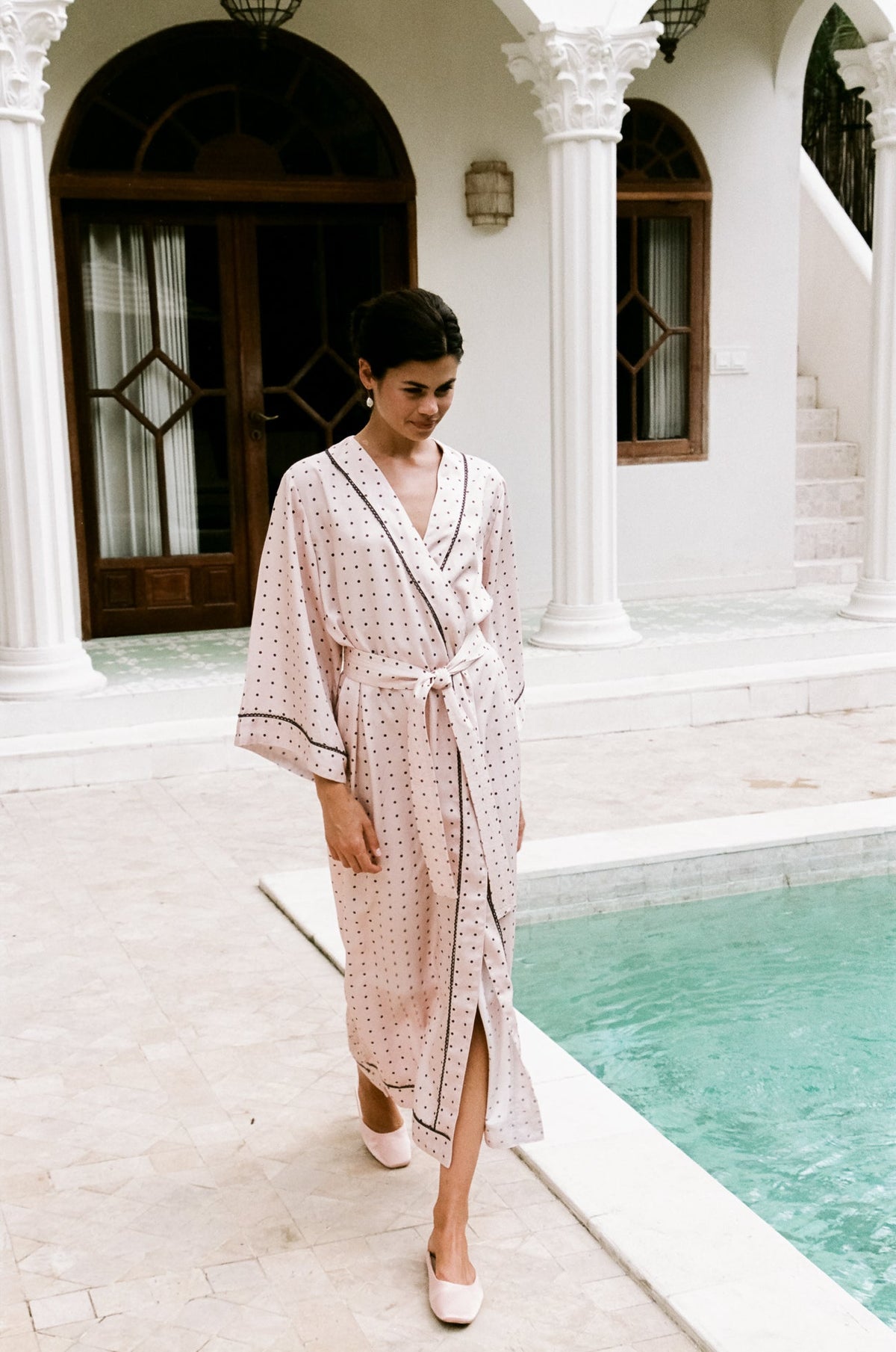 Lyocell Tie Robe — Dot — front view