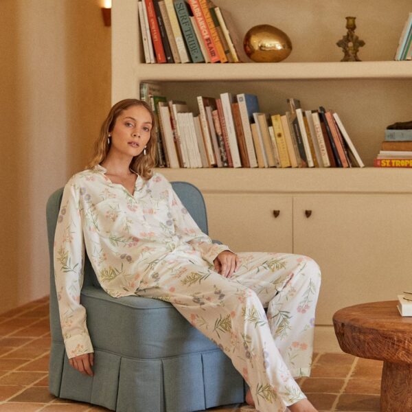 Rayon Long Sleeve Pajama Set — Wild Flower — front view