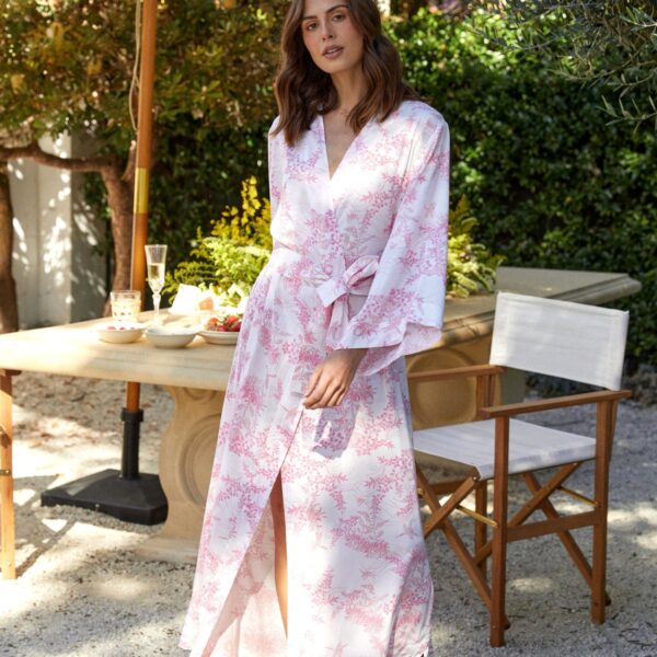Rayon Tie Robe — Pink — front view