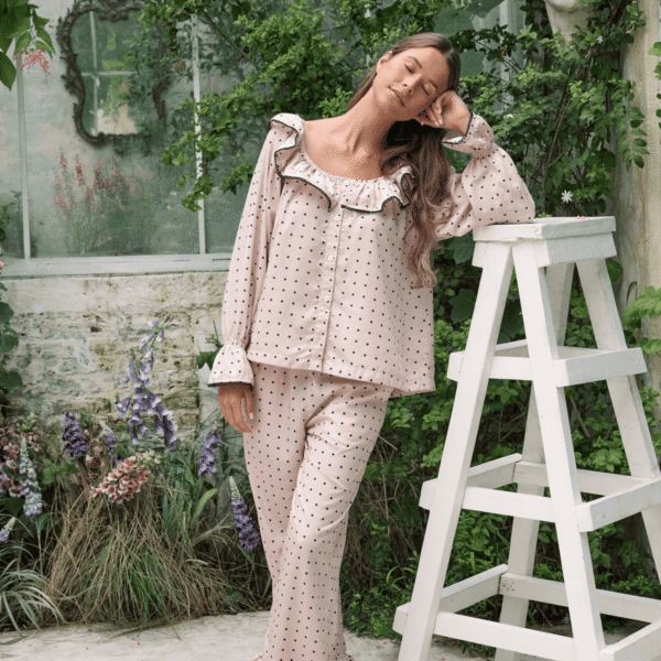 Lyocell Long Sleeve Pajama Set — Dot — front view