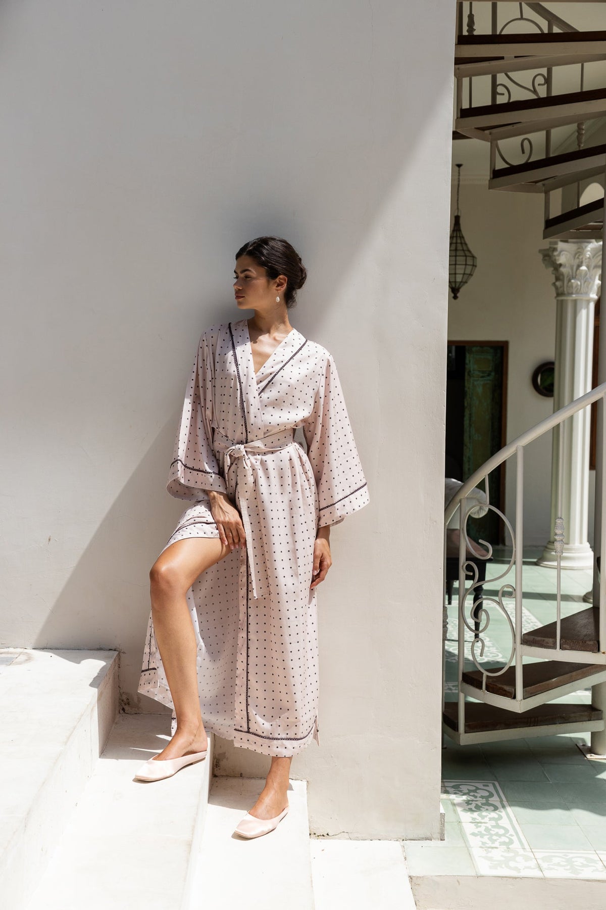 Lyocell Tie Robe — Dot — additional view