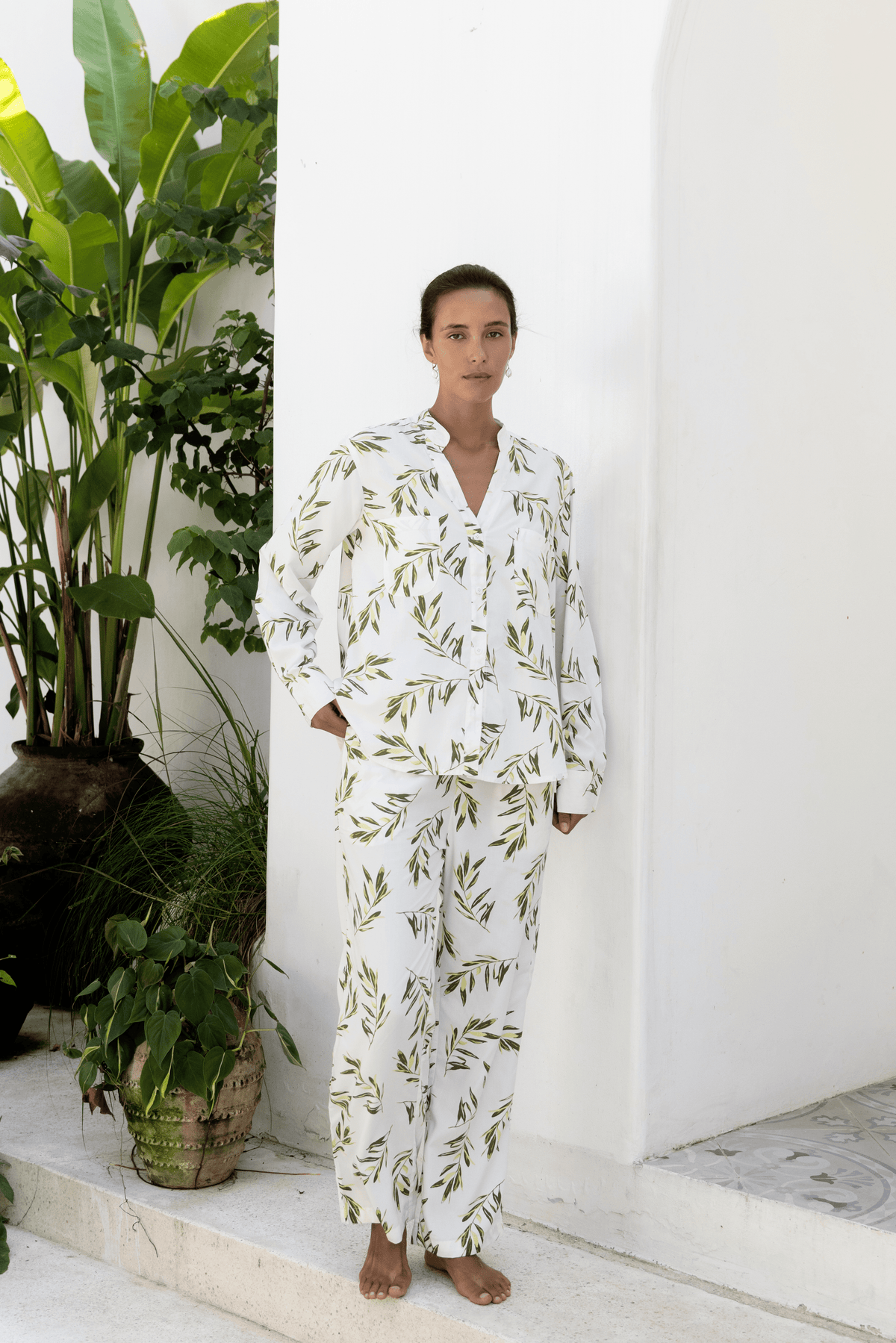 Rayon Long Sleeve Pajama Set — Olive Leaf — additional view