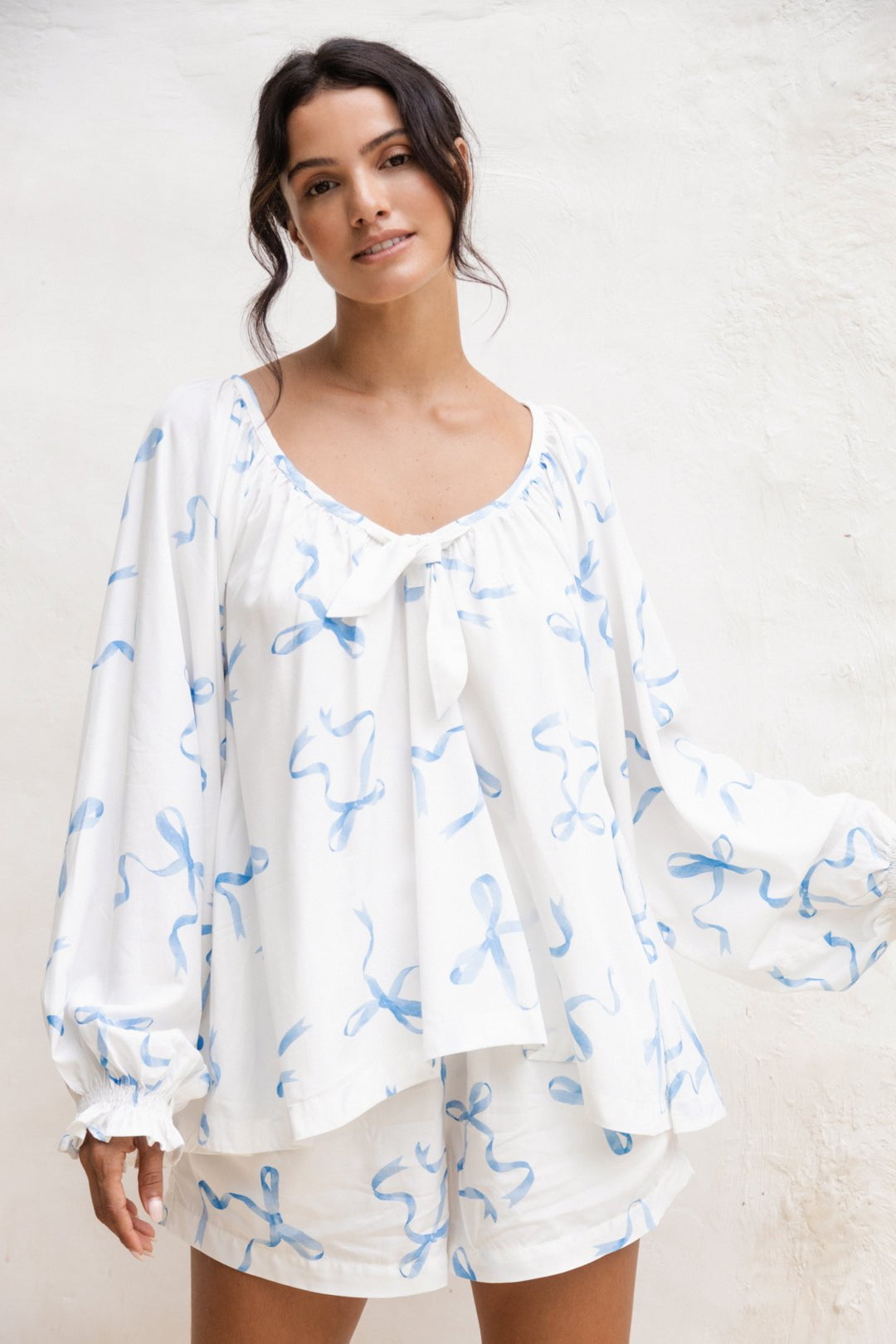 Rayon Short Pajama Set — Bow — front view