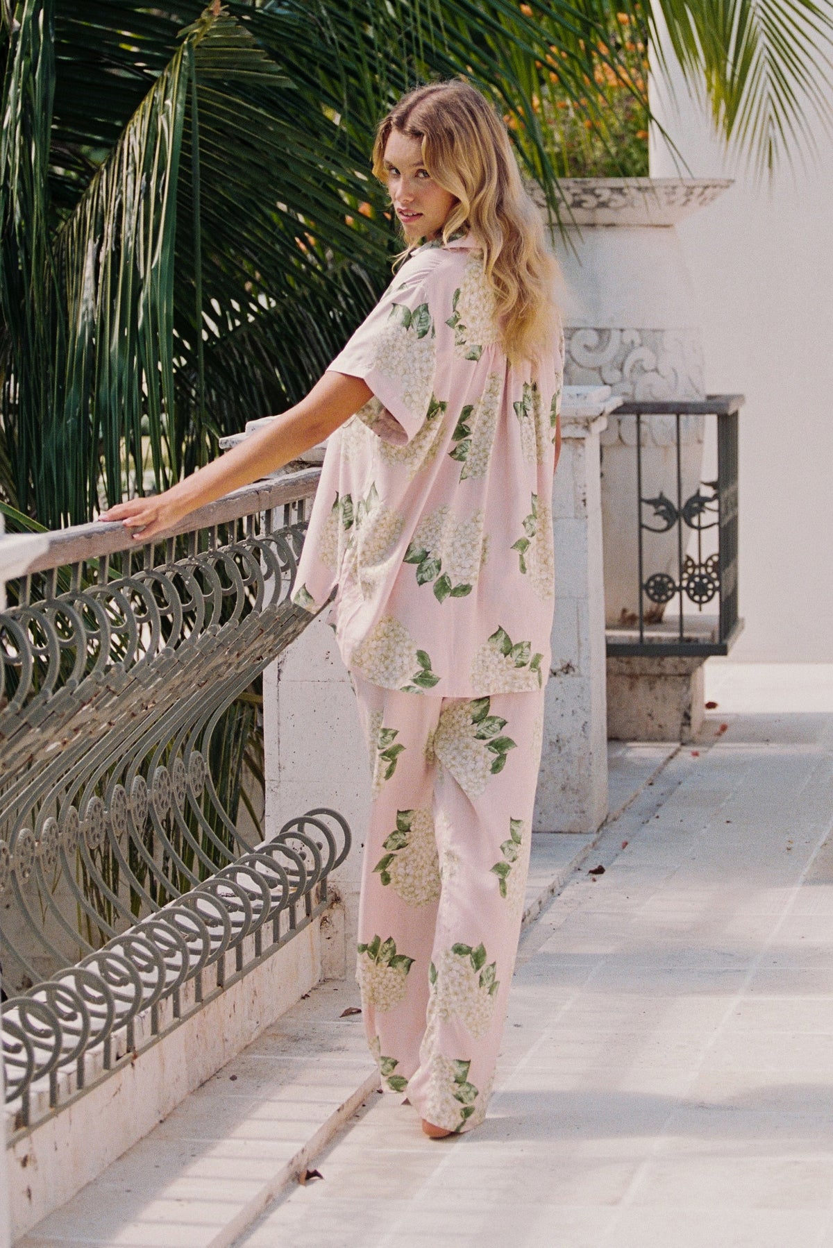 Rayon Pants Pajama Set — Heirloom Hydrangea Pink — front view