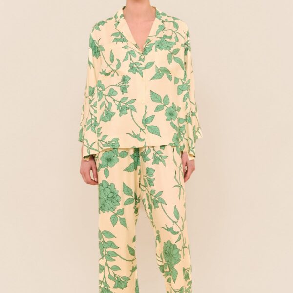 Rayon Long Sleeve Pajama Set — Romantic Floral — front view