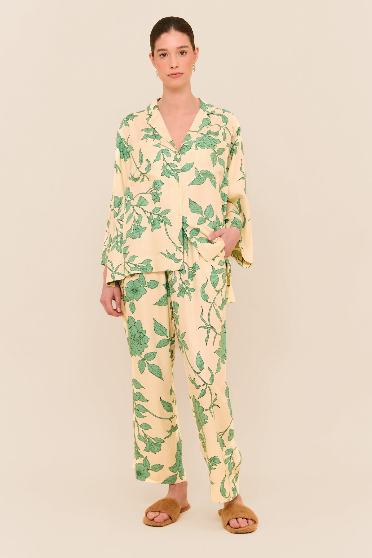 Rayon Long Sleeve Pajama Set — Romantic Floral — additional view