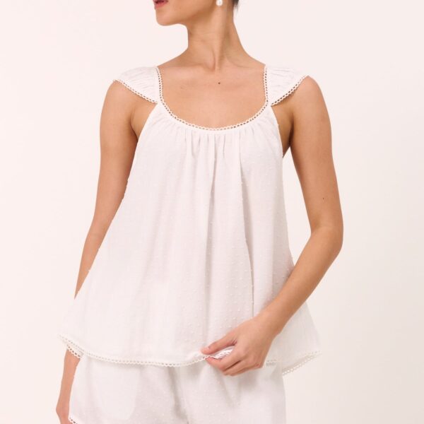 Rayon Short Pajama Set — Cotton Swiss Dot · 02 — front view
