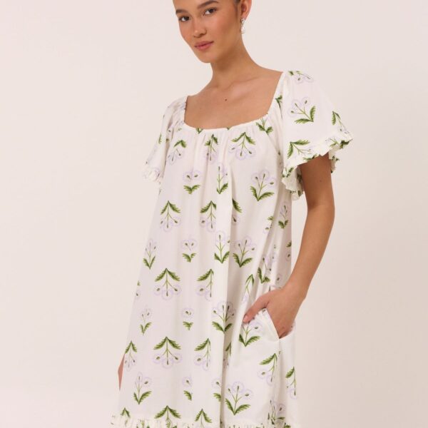 Cotton Modal Lounge Dress — Dandelion Lilac — front view