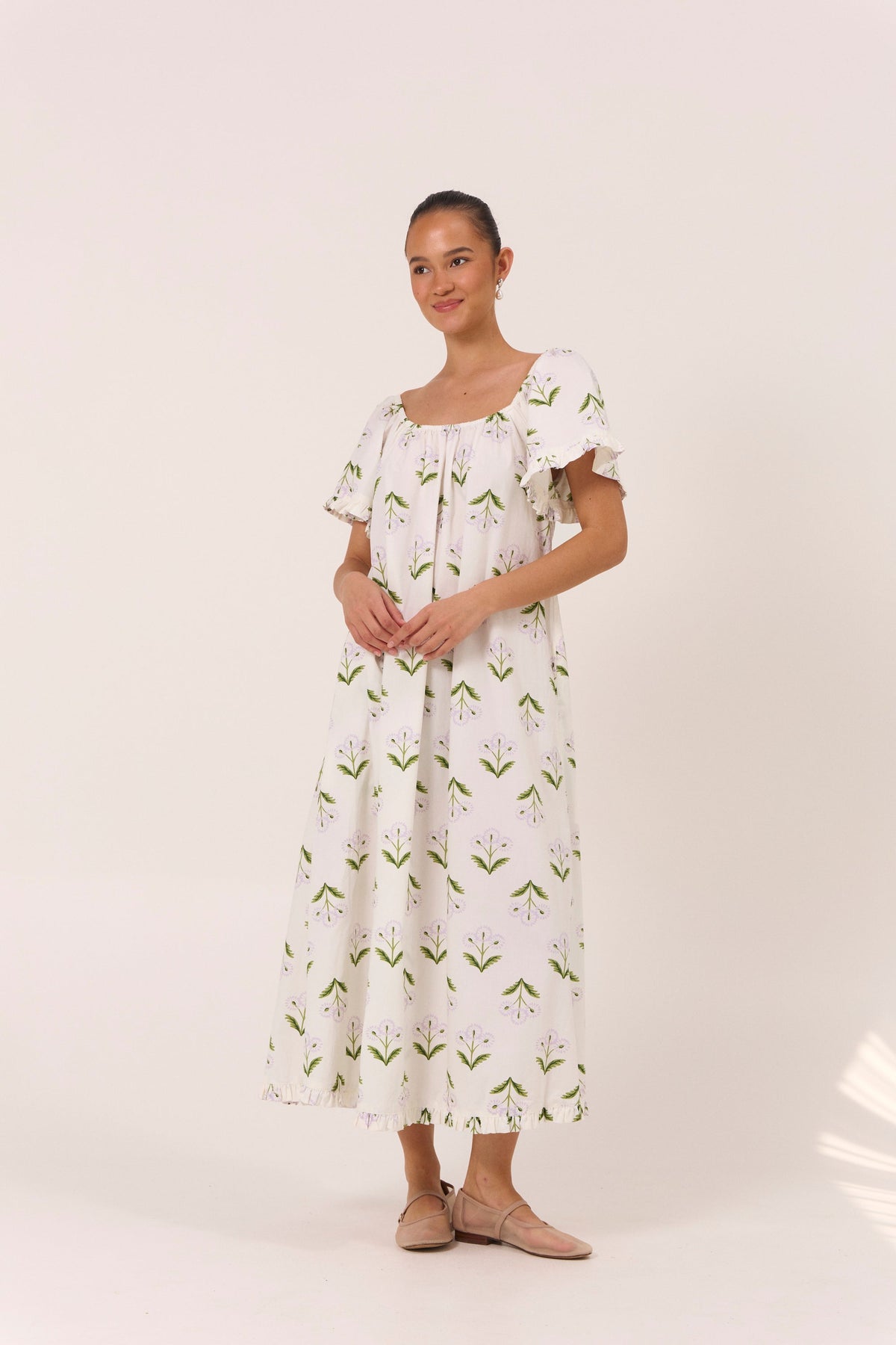Cotton Modal Lounge Dress — Dandelion Lilac · 02 — front view