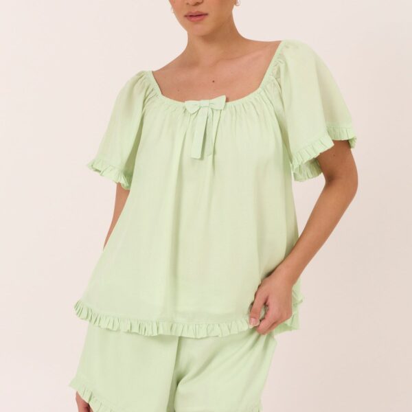 Lyocell Short Pajama Set — Mint — front view