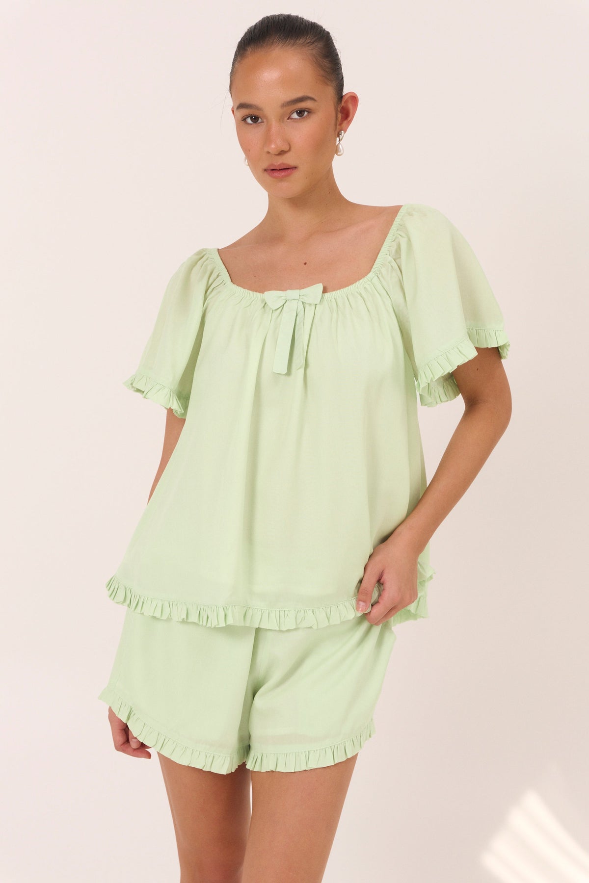 Lyocell Short Pajama Set — Mint — front view