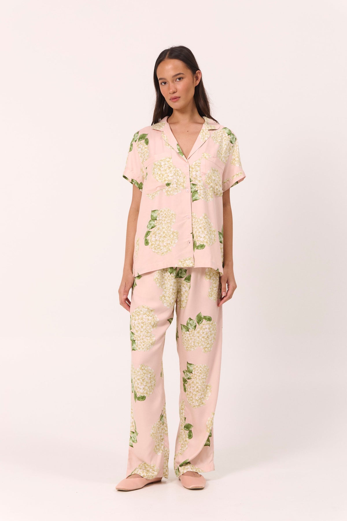 Rayon Pants Pajama Set — Heirloom Hydrangea Pink — additional view