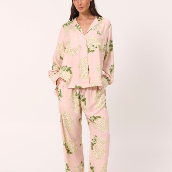Rayon Long Sleeve Pajama Set — Heirloom Hydrangea Pink — front view