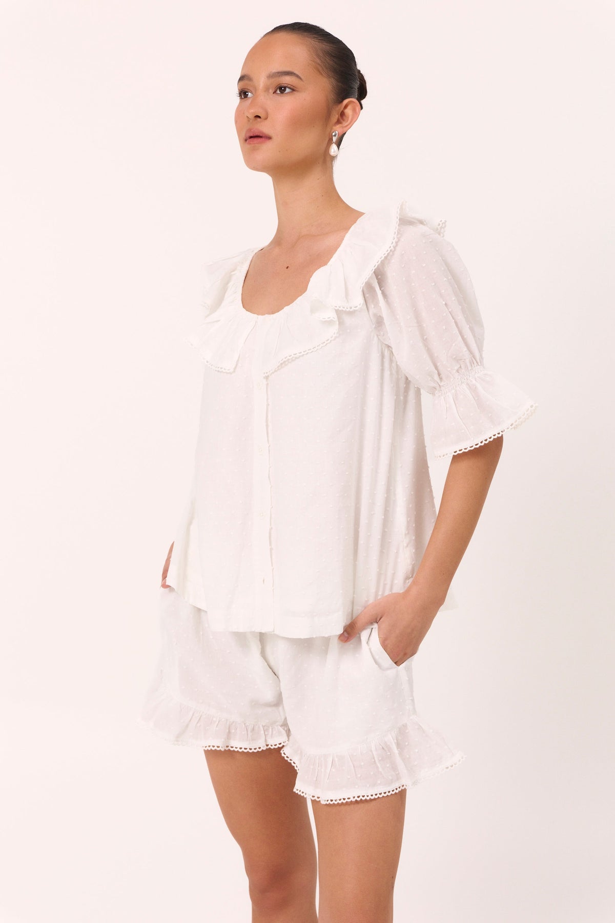 Rayon Short Pajama Set — Cotton Swiss Dot — additional view