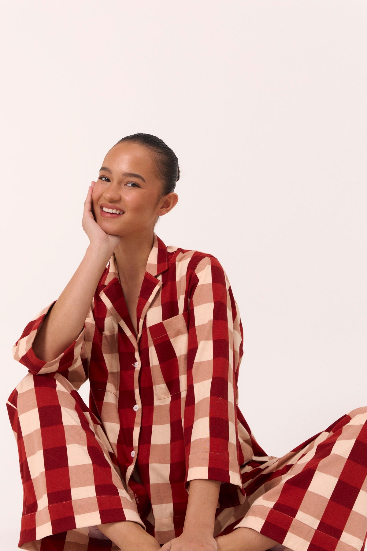 Cotton Long Sleeve Pajama Set — Holiday Plaid — additional view