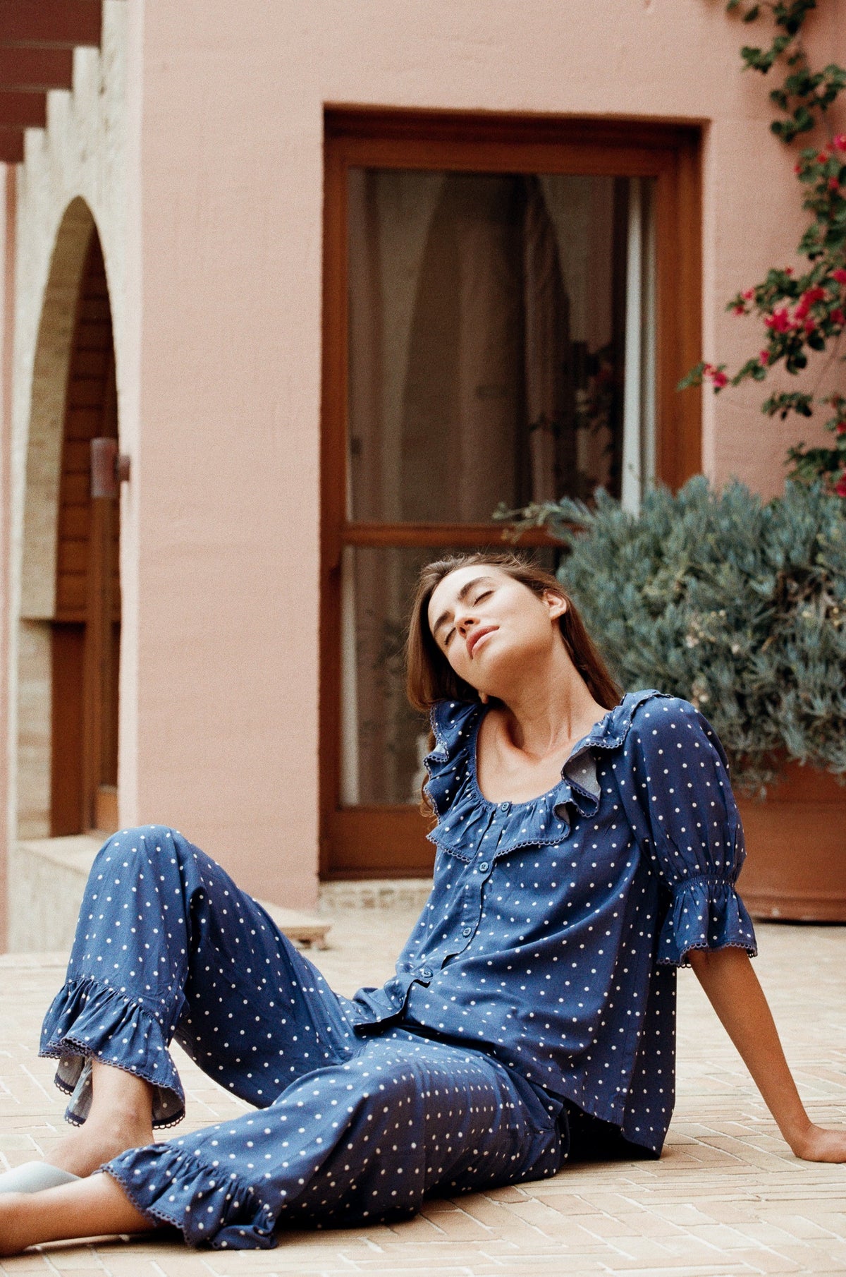 Rayon Pants Pajama Set — Indigo Dot — front view