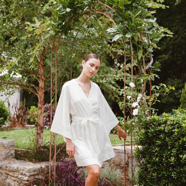 Cotton Modal Tie Robe — Cotton Modal Off White — front view