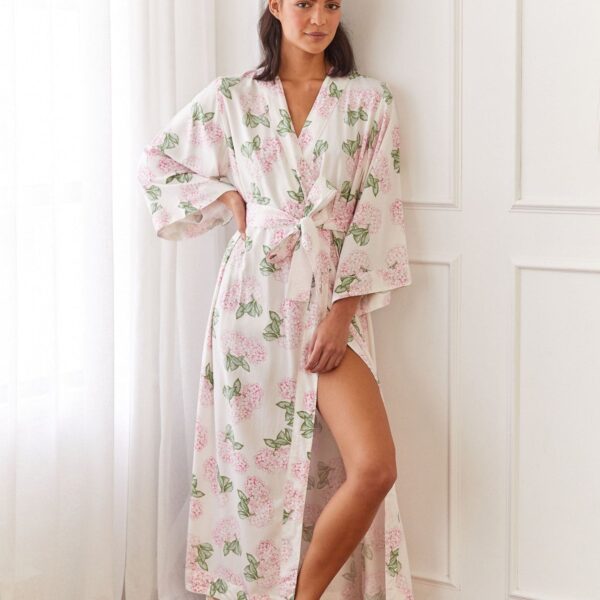 Rayon Tie Robe — Hydrangea Pink — front view