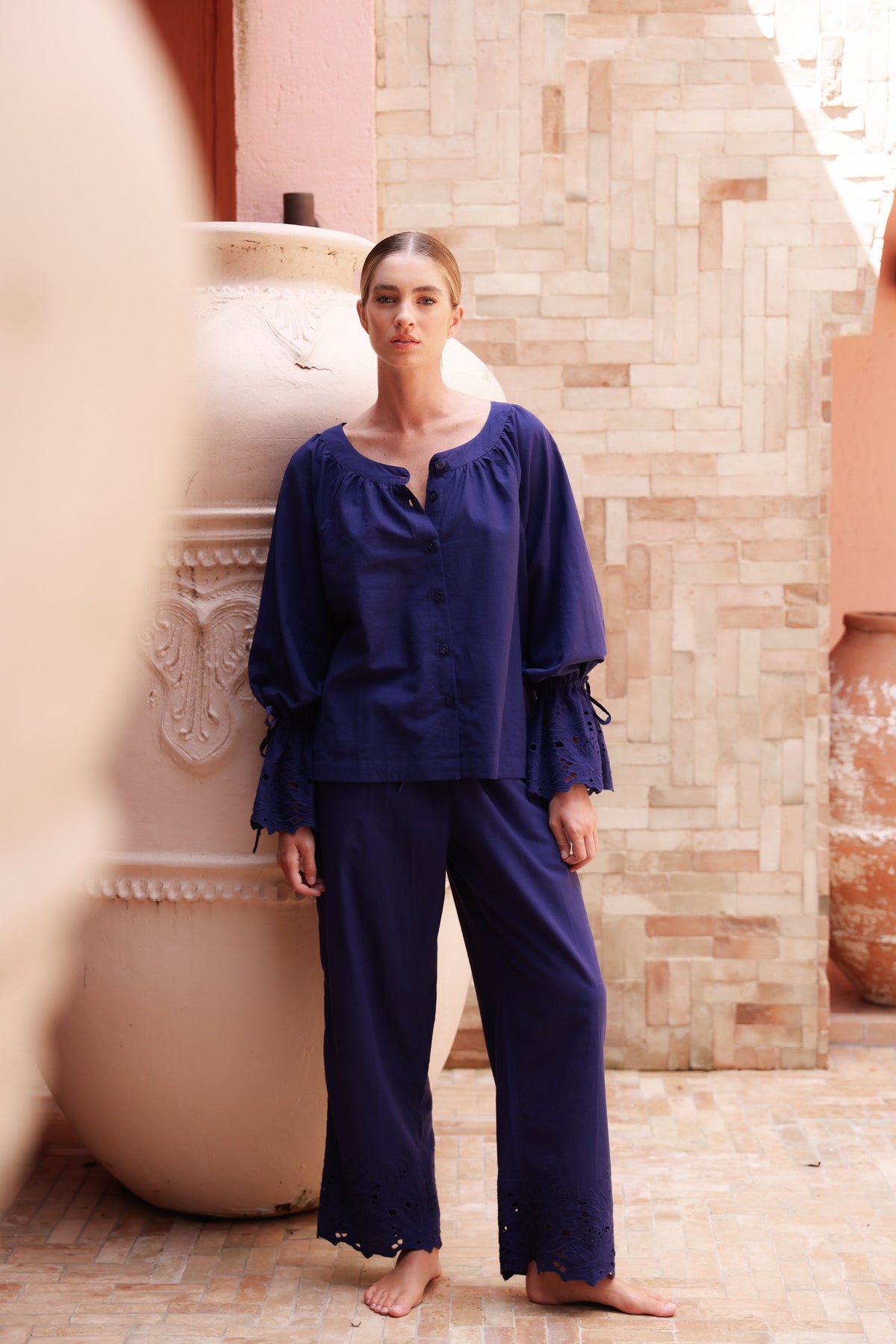 Cotton Long Sleeve Pajama Set — Twilight Blue — additional view