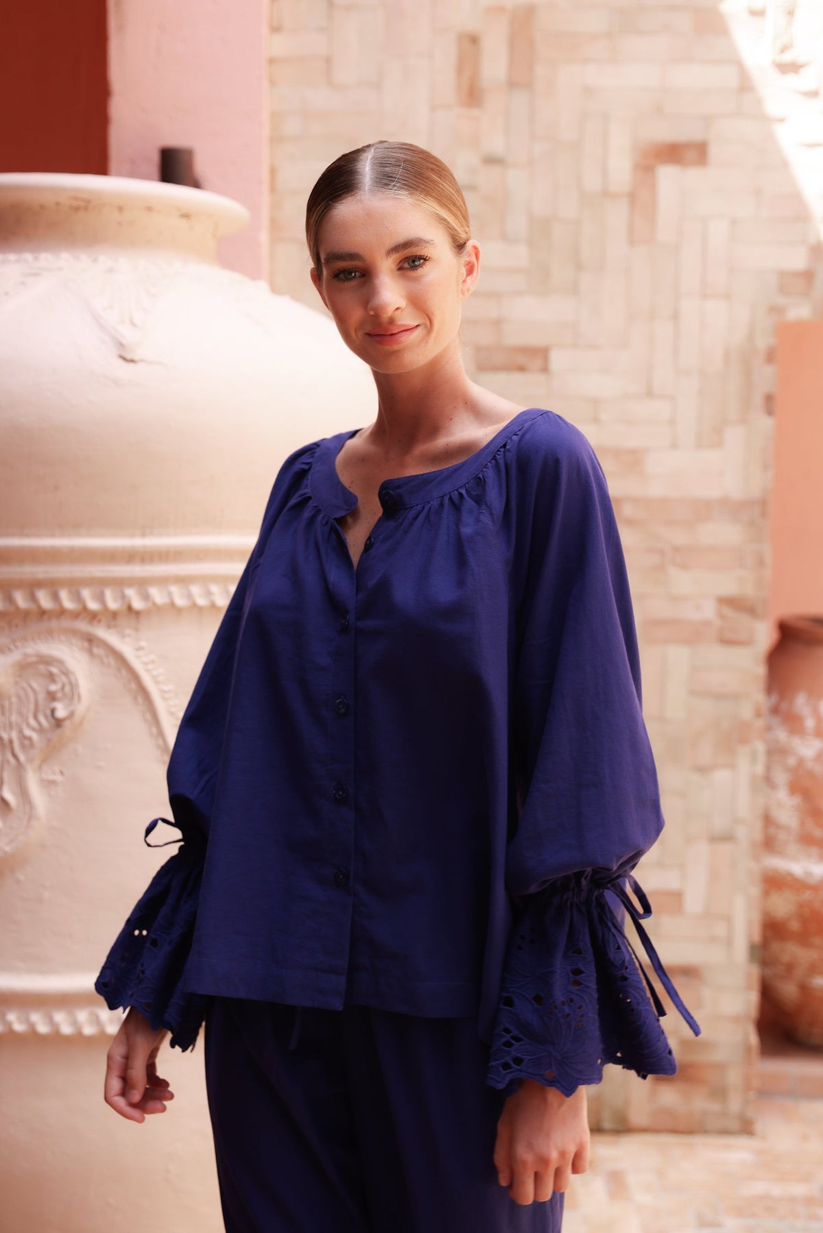 Cotton Long Sleeve Pajama Set — Twilight Blue — front view