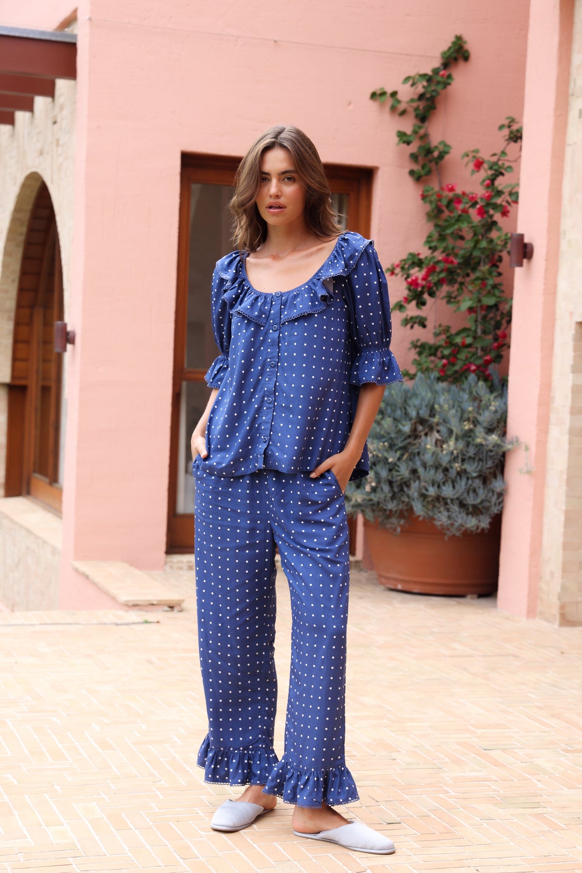 Rayon Pants Pajama Set — Indigo Dot — additional view