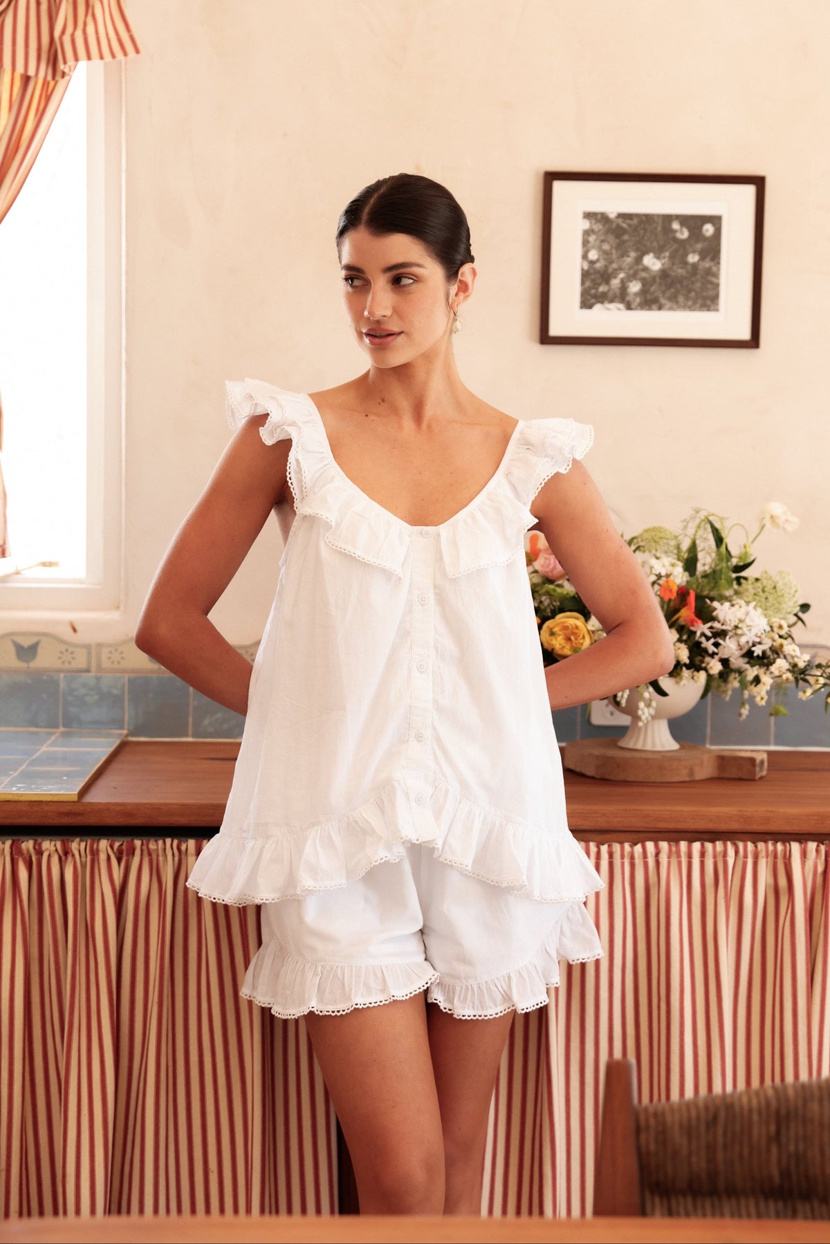 Cotton Short Pajama Set — White Washed Cotton — additional view