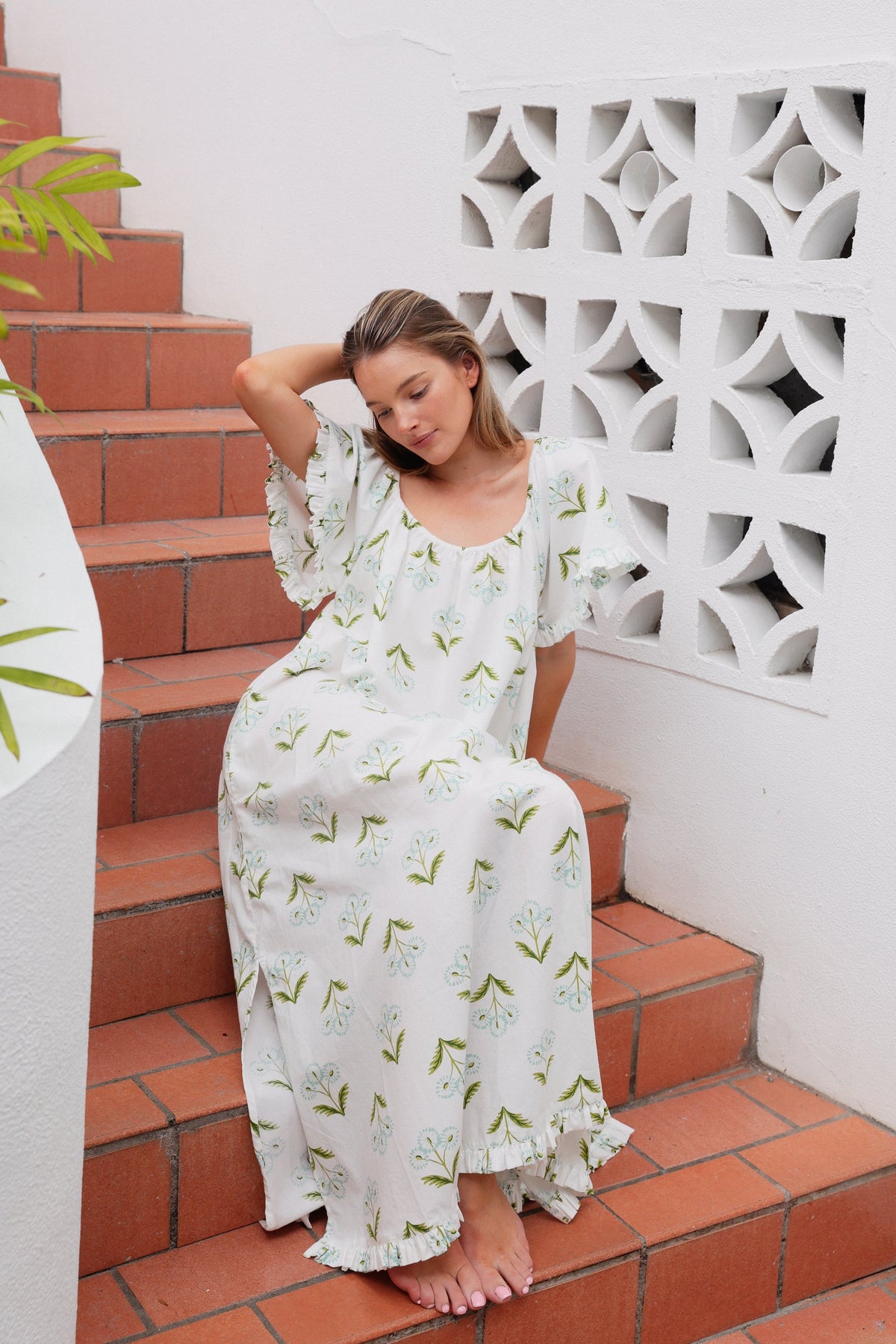 Cotton Modal Lounge Dress — Dandelion — front view