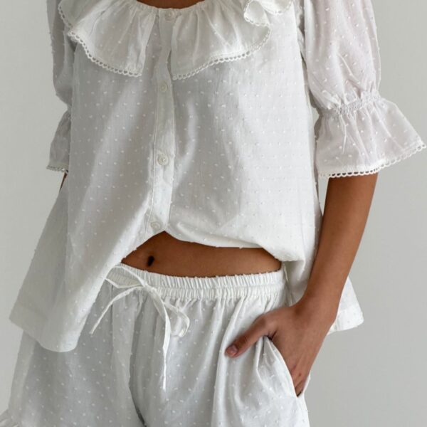 Rayon Short Pajama Set — Cotton Swiss Dot — front view